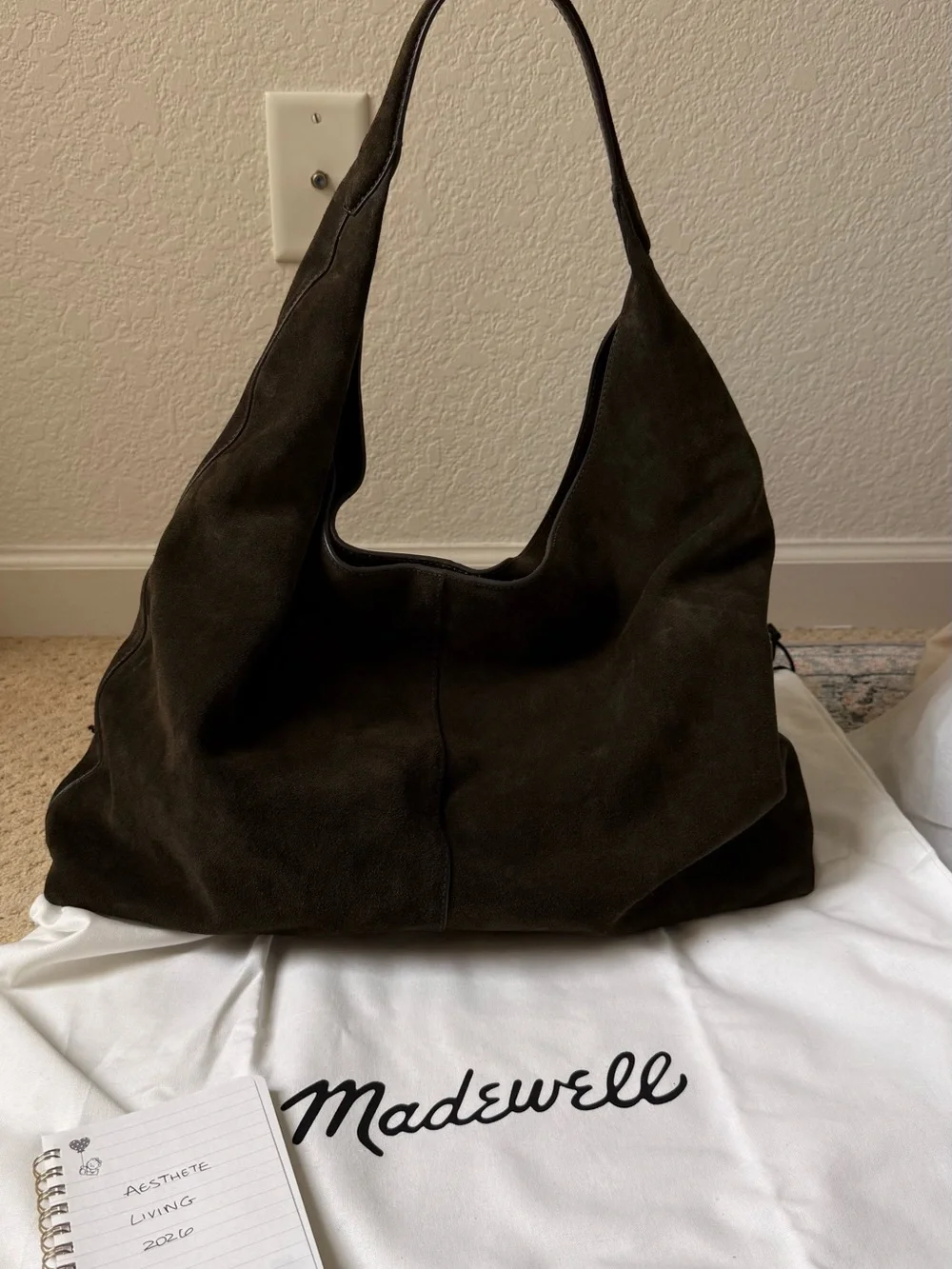 Madewell Slouchy Large Green Suede Hobo Leather Tote - Picture 6 of 9